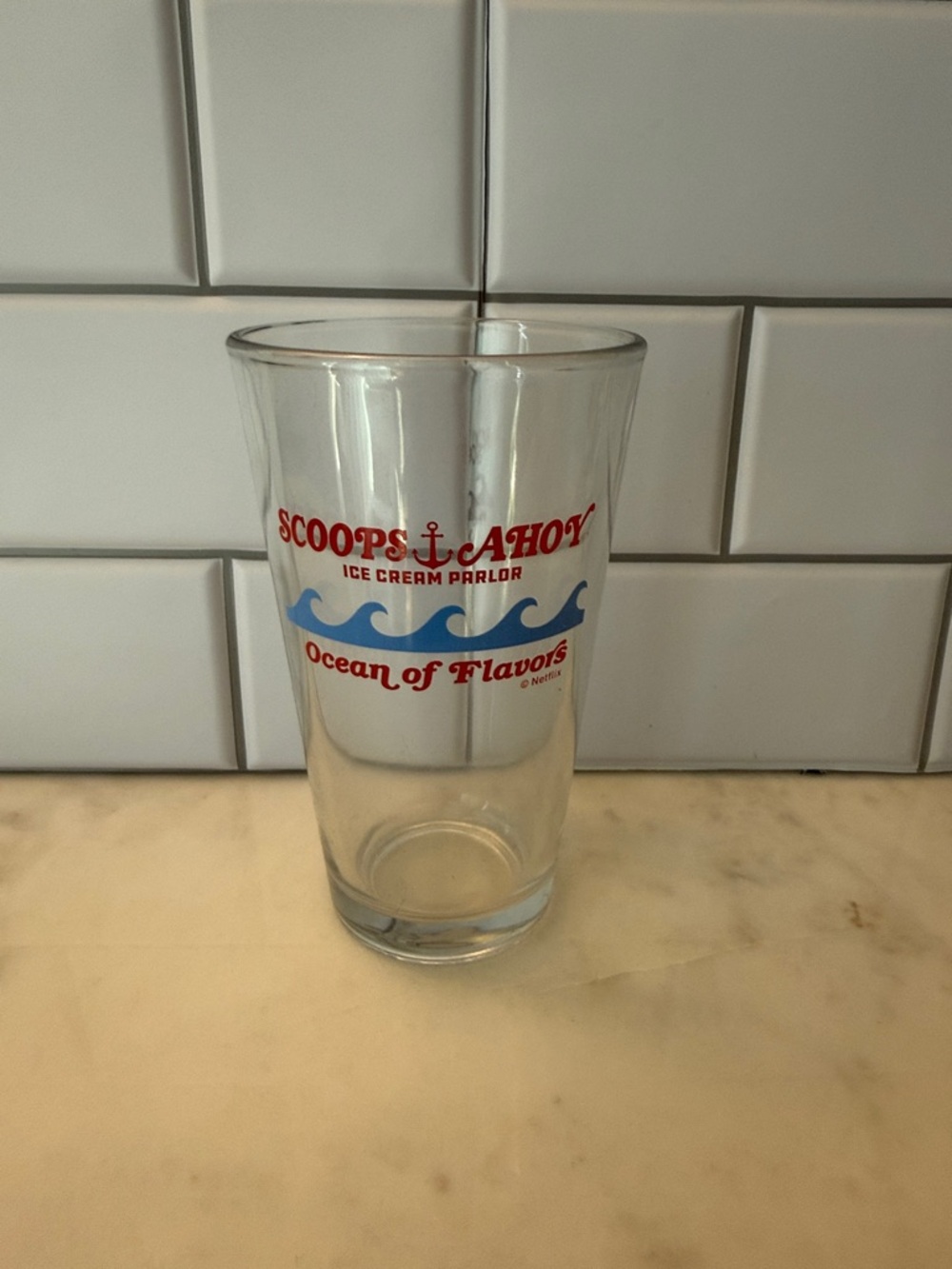 Scoops Ahoy Ice Cream Parlor Glass - Red & Blue Graphic